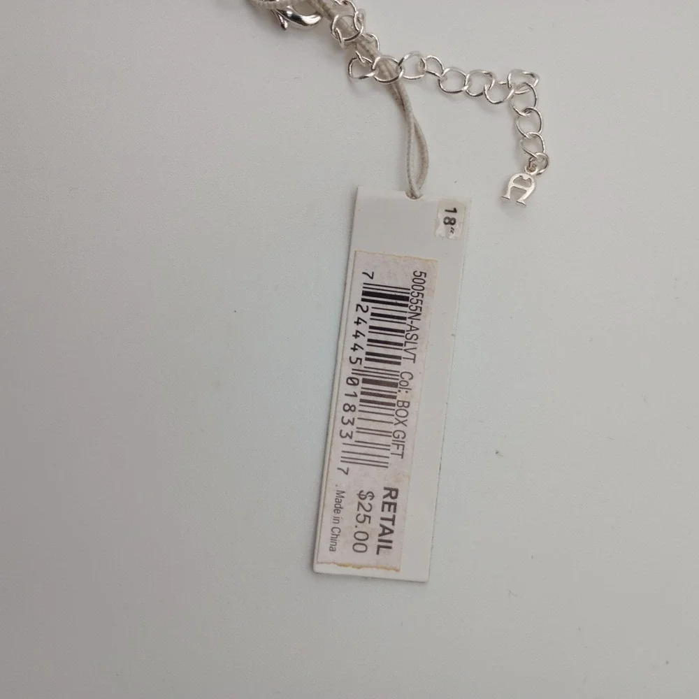 Etienne Aigner Silver-Tone Filigree Round Semi-Precious Pendant Necklace w/‎ Box